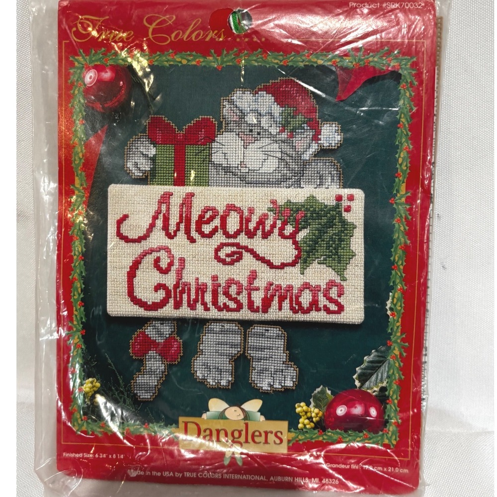 True Colors Danglers Meowy Christmas Cross Stitch‎ Kit Cat kittens Holiday New